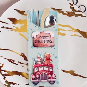 Porta cubiertos de pan de jengibre, Porta cubiertos navideños, Porta utensilios, Porta cubiertos, Funda para cubiertos, Arreglos de mesa navideños