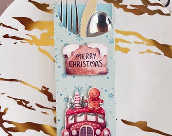 Gingerbread Christmas Silverware Holder: Handmade Cardstock Cutlery Sleeve