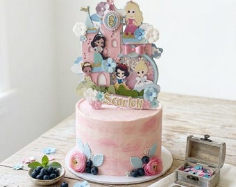 Princess Castle Cake Topper Personalized Princess Birthday Decoration Pink Fairytale Birthday Party Decor