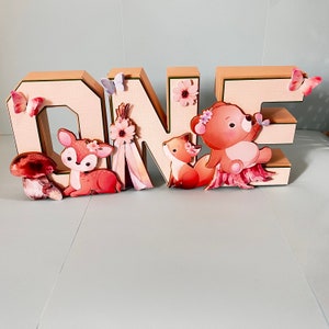 Conjunto de letras 3D de animales del bosque, carta 3D de Woodland ONE, fiesta temática del bosque, decoración de fiesta del bosque, fiesta del bosque, cumpleaños del bosque
