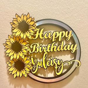 Personalized Sunflower Birthday Cake Topper: Summer Party Decor