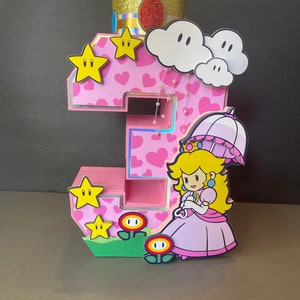 3D number, Princess Peach 3D number, Princess Peach theme birthday, Super Mario Bros., Super Mario party, Personalized 3D number, Mario