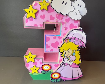 3D number, Princess Peach 3D number, Princess Peach theme birthday, Super Mario Bros., Super Mario party, Personalized 3D number, Mario