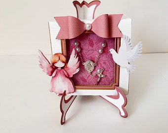 Rosario artesanal para bautizo, primera comunión y confirmación.