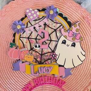Halloween Birthday Cake Topper, Pink Halloween Cake Topper, Spooky Cake Topper, Girl Birthday Cake Topper, Cute Pink Ghost Birthday