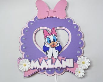 Personalized Daisy Duck Cake Topper Custom Name Birthday Cake Decoration Daisy Duck Party Decor Pink Purple Heart Topper Girl Birthday Cake