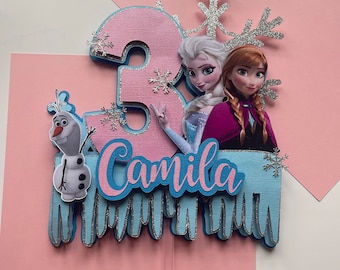 Adorno personalizado para tarta de Frozen: Elsa, Anna, decoración para fiesta de cumpleaños