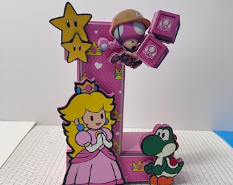 Princess Peach 3D Letter: Mario Bros Party Decor, 7&quot; Cardstock