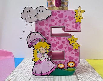 Princess Peach 3D number, 3D number, Princess Peach theme birthday, Super Mario Bros., Super Mario party, Personalized 3D number, Mario