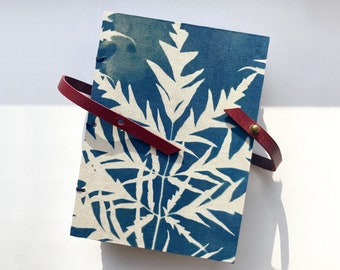 Handmade Paper Journal. Diary with Cyanotype Print Hard Cover and Recycled Pages