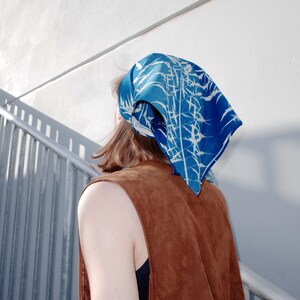 Cyanotype Soft Cotton Square Scarf with Botanical Print. Handprinted image 5