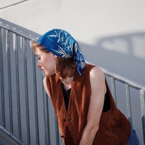 Cyanotype Soft Cotton Square Scarf with Botanical Print. Handprinted image 6