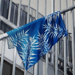 Cyanotype Soft Cotton Square Scarf with Botanical Print. Handprinted image 3