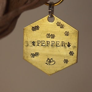 Flowers and fox hexagon tag