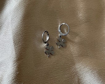 Four-Leaf Clover Charm Huggie Earrings