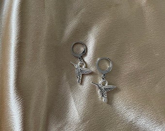 Hummingbird Charm Huggie Earrings