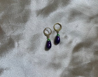Eggplant Charm Huggie Earrings