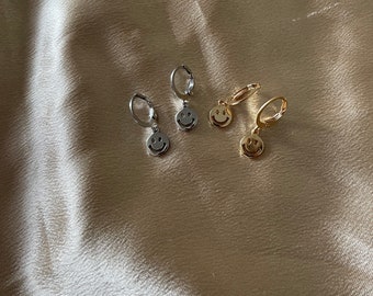 Smiley Face Charm Huggie Earrings