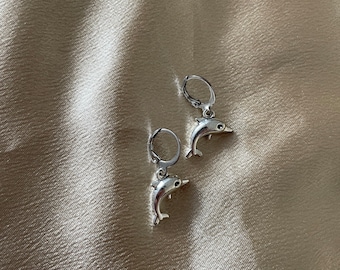 Dolphin Charm Huggie Earrings