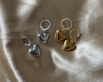 Puffy Heart Charm Huggie Earrings