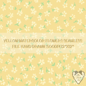Żółty, akwarelowy, kwiatowy, bezszwowy wzór, ręcznie rysowany papier cyfrowy (12x12 PNG)