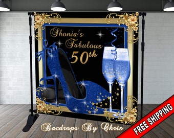 RUINI Blue with Gold Spots Photography Backdrop Not Glitter Baby Photo Background Banner 7x5FT