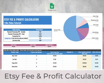 2020 Etsy Calculator 3.0 / Estimador de ventas / Hoja de cálculo de pérdidas y ganancias de Google