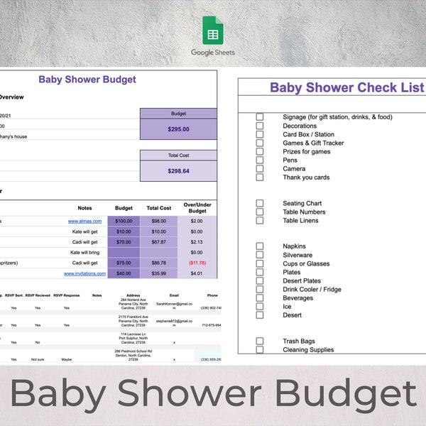 2020 Baby Shower Budget Spreadsheet | Checklist | Guest List