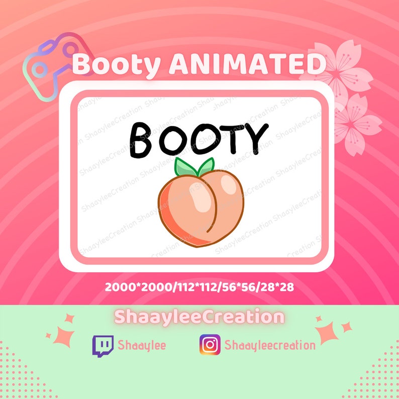 Peach Booty Emote Animated for Twitch 112x112 56x56 28x28 Etsy Canada