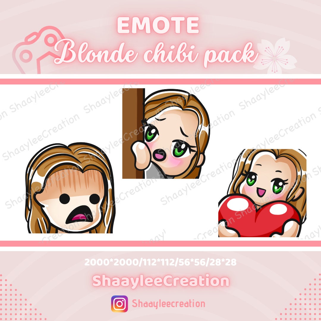Cute Dark Blonde With Green Eyes Chibi Pack Emotes Package for Twitch ...