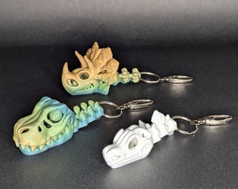 Dinosaur Skull Keychain: T-Rex, Triceratops, Stegosaurus - 26+ Colors
