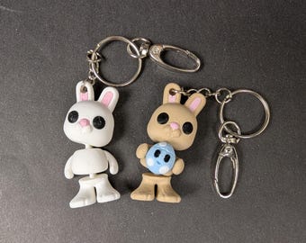 Articulated Easter Bunny Keychain or Zipper Charm, Multi-Color 3D Prints