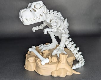 Articulated T-Rex Skeleton Desk Toy, Optional Display Stand - 26+ Colors