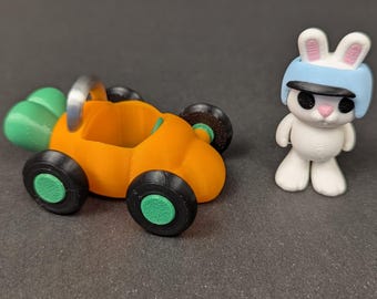 Articulated Easter Bunny Racing Driver and Racecar Desk Toy, Multi-Color 3D Prints
