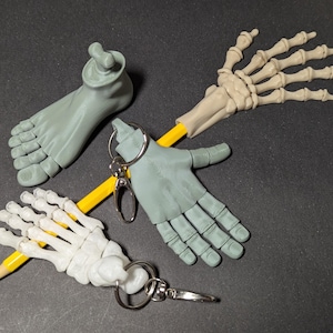 Skeleton Hand or Foot 3D Printed Keychain - 26+ Colors