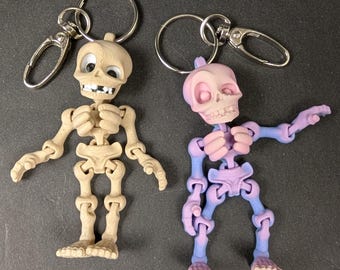 Articulated Skeleton Keychain or Zipper Charm, Multi-Color and Single Color 3D Prints
