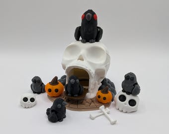 Halloween Skull House with Crows and More Desk Toy, Multi-Color 3D Print