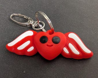 Winged Valentine Heart Keychain or Zipper Charm