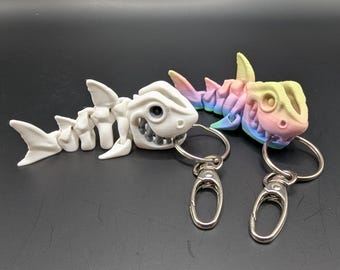 Fun Shark Skeleton Articulated Keychain or Desk Toy, Multi-Color and Single Color 3D Prints