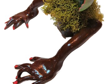 Zombie Desk Planter with Succulent Plant.