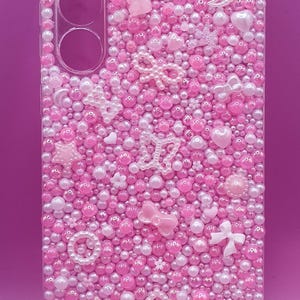 Phone case. Bling cases. Handmade. Junk phone case. Pink and white. Gift for her/them. iPhone. Galaxy. Samsung. personalised. Beaded. Unique