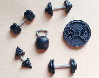 Dolls house miniatures. Tiny house furniture. Handmade. Gym weights dumbbells 1:12 scale. Gym equipment. Pumping iron. Weight lifting.