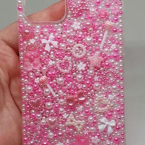Phone case. Bling cases. Handmade. Junk phone case. Pink and white. Gift for her/them. iPhone. Galaxy. Samsung. personalised. Beaded. Unique