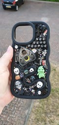 Phone case. Spooky. Handmade. Junk. Gift for her/them. iPhone. Galaxy. Samsung. Black Wavy silicone case. Horror. Gothic. Snakes. Spiders.