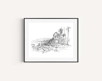 California Incline, Santa Mónica, lugares de interés de Los Ángeles, regalos de viaje a Los Ángeles, boda en Santa Mónica, dibujos de California Plain Air
