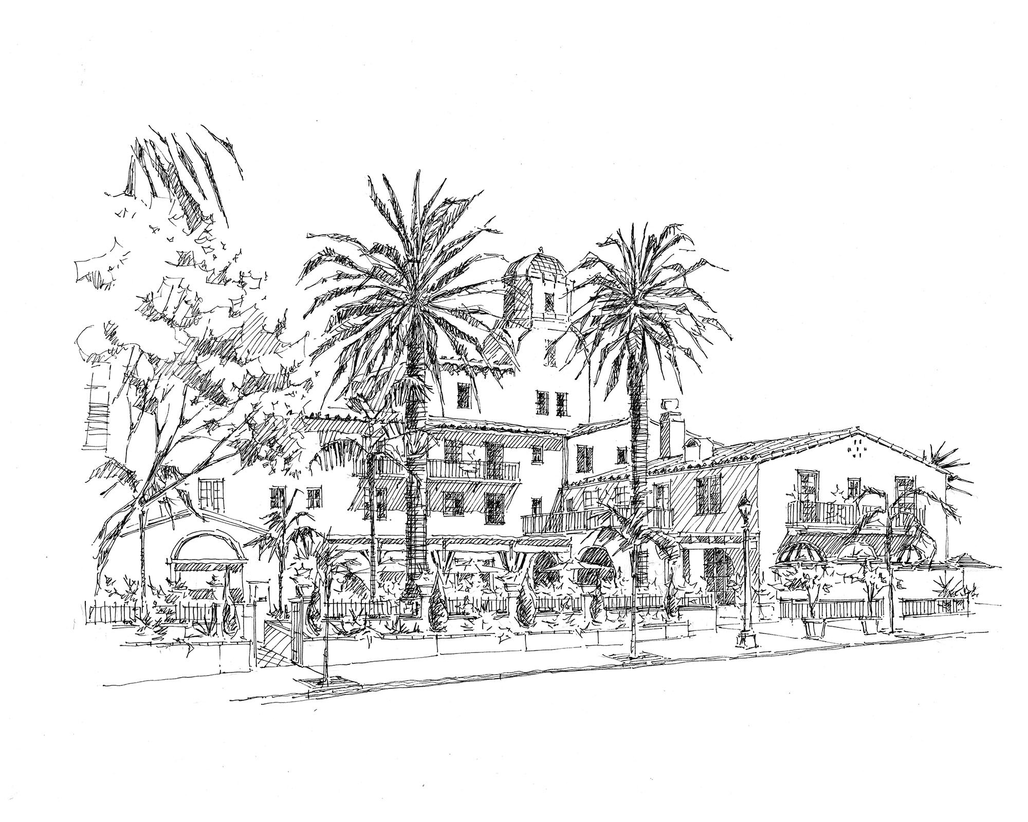 La Valencia Hotel Print, Pen and Ink Drawing, La Jolla California Art ...