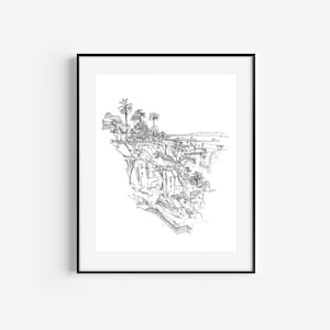 Santa Monica Gift Ideas, Bluffs in Palisades Park, Los Angeles Drawings, California Travel, Pen and Ink Prints