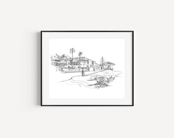 Museum of Contemporary Art San Diego, La Jolla, California Art Prints, Pen and Ink Drawing, La Jolla Travel Gifts