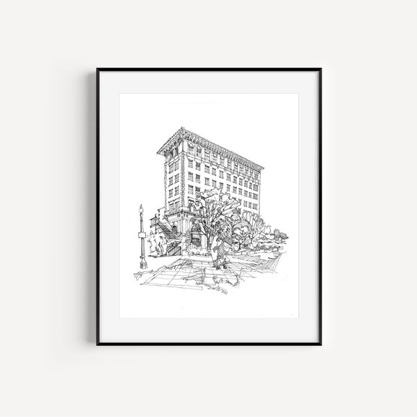 The Culver Hotel, Pen and Ink Drawing, Culver City Gifts, Iconic Los Angeles, California Prints