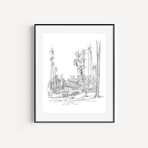 Echo Park Lake, Los Angeles Landmarks, California Art, LA Sketches, Plein Air Pen and Ink Drawing